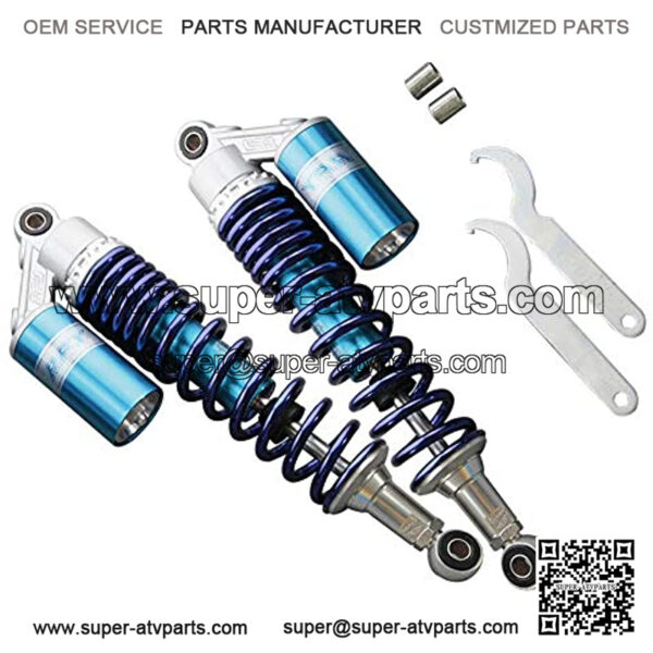 Pair Adjustable 340mm Motorcycle Air Shock Absorbers Rear Nitrogen Suspension Universal Fit ATV Go Kart Quad Dirt Sport Bikes (Blue) - Image 2