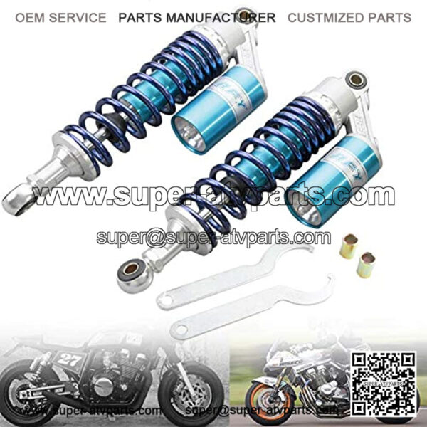 Pair Adjustable 340mm Motorcycle Air Shock Absorbers Rear Nitrogen Suspension Universal Fit ATV Go Kart Quad Dirt Sport Bikes (Blue) - Image 3