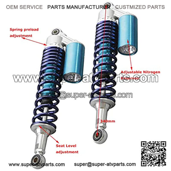 Pnndee Pair 340mm Universal Motorcycle Rear Air Shock Absorbers for all ATV Go Kart Quad Dirt Sport Bikes (blue&silver) - Image 2