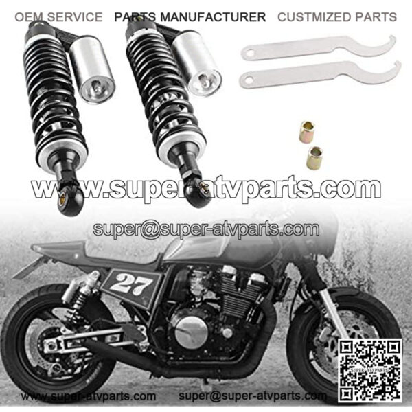 Pair 375mm Motorcycle Air Shock Absorbers Universal Fit for Honda Suzuki Yamaha Kawasaki ATV Go Kart Quad Dirt Sport Bikes Black & Silver - Image 5
