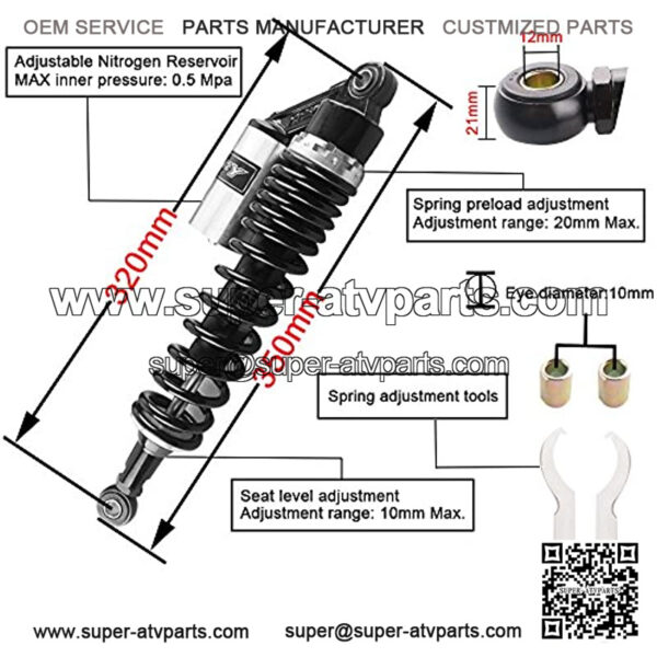 320mm Universal Motorcycle Rear Air Shock Absorbers Fit For Honda Suzuki Yamaha Kawasaki ATV Go Kart Quad Dirt Sport Bikes Black & Silver