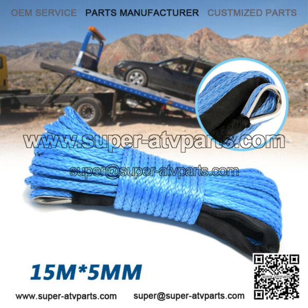 7700 lbs Car Blue Synthetic Tow Line Cable Rope Sheath SUV ATV UTV 15M*5MM