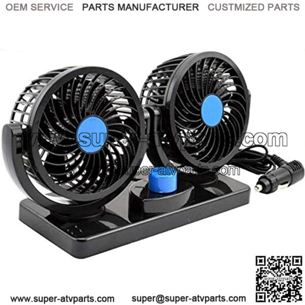 360 Degree Rotatable Car Fan - 12V DC Electric 2 Speed Dual Head Fans, Quiet Strong Dashboard Cooling Air Circulator Fan for Sedan SUV RV Boat Auto Vehicles Golf or Home
