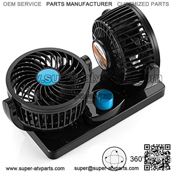 360 Degree Rotatable Car Fan - 12V DC Electric 2 Speed Dual Head Fans, Quiet Strong Dashboard Cooling Air Circulator Fan for Sedan SUV RV Boat Auto Vehicles Golf or Home - Image 3