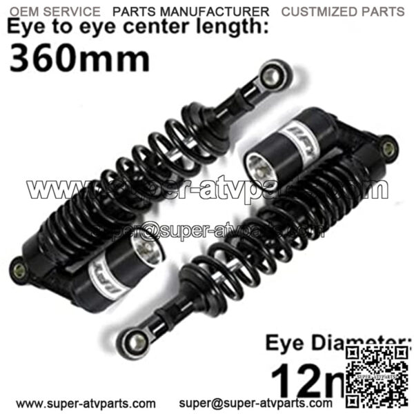 360mm 14.17 inch 8mm Spring Universal Motorcycle Air Shock Absorber Rear Suspension ATV Quad Scooter Dirt Bike For CBR600 CBR400 CB500 YZF XC EXC XCF Black,+