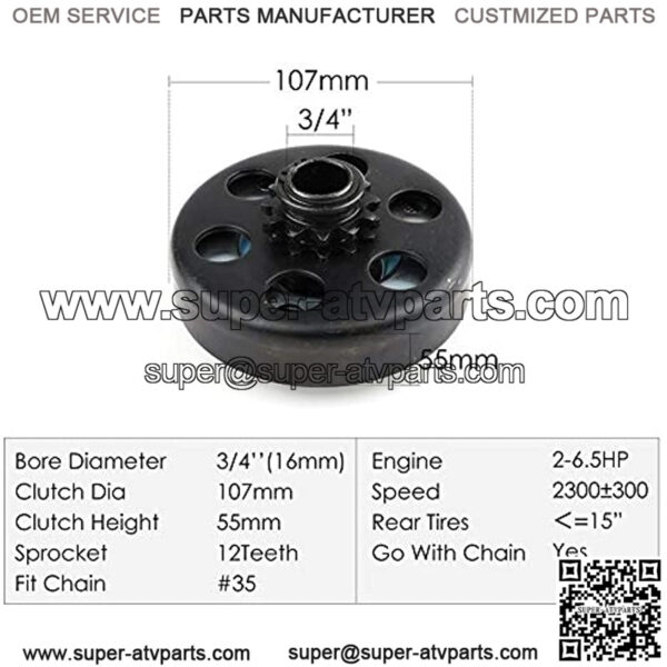 Go Kart Clutch 3/4 Bore 12T for #35 Chain, Predator 212 Engine Centrifugal Clutch, Up to 6.5 HP, Perfect for Go Kart, Mini Bike and Fun Kart Engine - Image 3