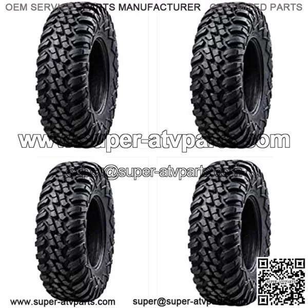 Four (4) Heavy Duty 8 Ply Radial DOT UTV/ATV Tires - 25x8-12 & 25x10-12, Black