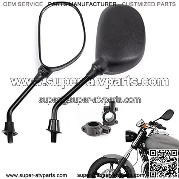 Motorcycle Rearview Mirror with 7/8" Aluminum Handlebar Mount Clamp Adapter, Black ATV Side Mirror Universal 10mm Compatible with Scooter Dirt Bike Cruiser