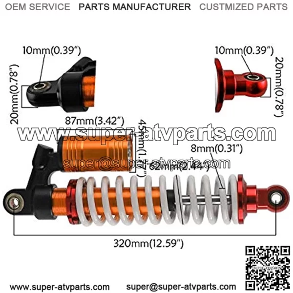 Pair Front 12.5" 320mm Shock Suspension Absorber for ATV Quad Go Kart 4 Wheeler - Image 2