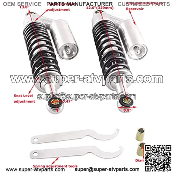Pair 320mm Universal Motorcycle Rear Air Shock Absorbers for ATV Go Kart Quad Dirt Sport Bikes (black&bright) - Image 2