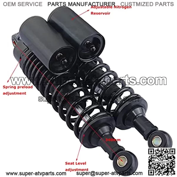 Pair 340mm Universal Motorcycle Rear Air Shock Absorbers for all ATV Go Kart Quad Dirt Sport Bikes-black - Image 2