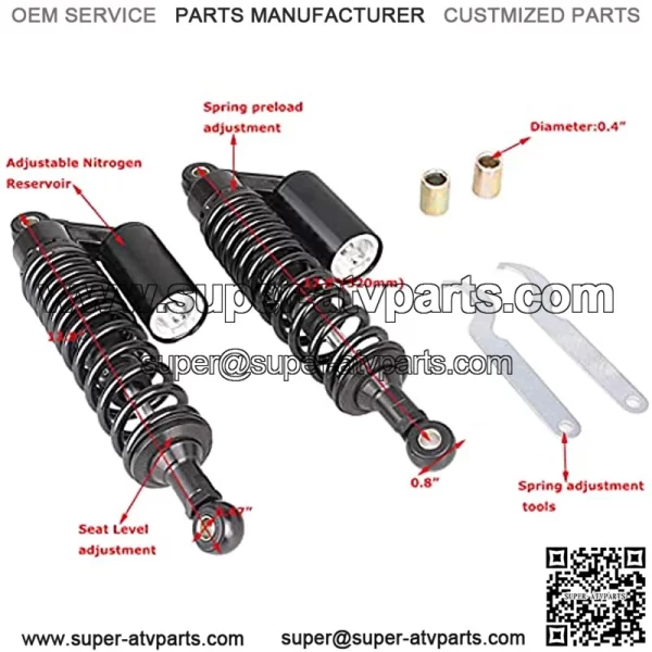 Pair 320mm Universal Motorcycle Rear Air Shock Absorbers for ATV Go Kart Quad Dirt Sport Bikes (black) - Image 2