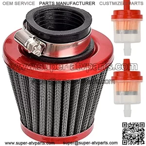 38mm 1 1/2" Red Air Filter Two 5mm Gas Red 5/16 Inline Fuel Filter Lifan 125cc Apollo 125 110cc Dirt Pit Bike GY6 49cc 50cc taotao ATM50 Moped Scooter 110cc 150cc 200cc Motorcycle ATV Quad (Red)
