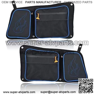 Goldfire RZR 1000 XP Accessories, Passenger and Driver Side Rear Door Storage Bag Set with Knee Pad Compatible with 2014-2019 Polaris RZR 4 900, XP4 1000, 4 Door Turbo (Blue Piping)