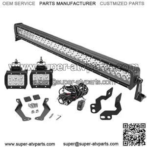 32In 180W LED Front Windshield Straight Light Bar Mount Bracket Kit and 3In 18W Side Pillar Roll Cage LED Light Pods Mount Bracket w/Rocker Switch Wire Kit Fit Compatible with Polaris RZR XP 1000 900