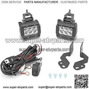 2pcs 4 Inch 18W RZR LED Spot Light Pods, with Rocker Switch Wiring Kit and A-Pillar Roll Cage Mounting Brackets Compatible with Polaris RZR XP 1000/800 2014-2022 & RZR 900 2015-2022