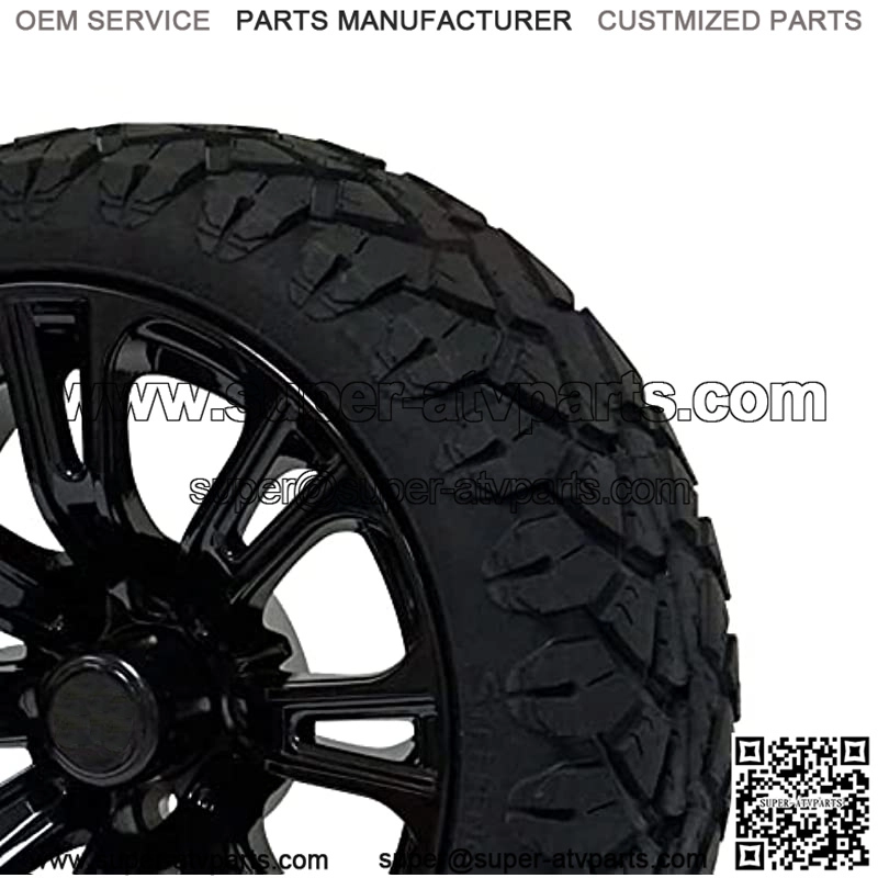 14" Black 'Voodoo' Golf Cart Wheels and 20"x8.5"-14 STINGER On-Road/Off-Road DOT rated All-Terrain tires - Set of 4, includes Black 'SS' center caps and 1/2x20 Black lug nuts - Image 2