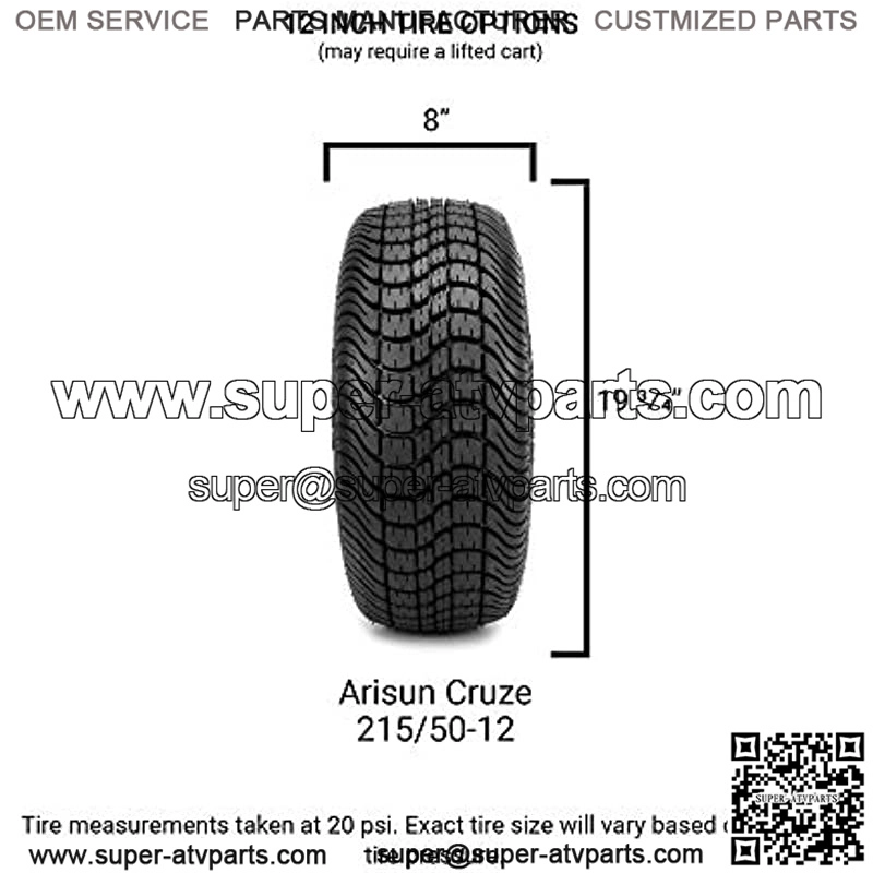 215/50-12 "Cruze" DOT Low Profile Tires for EZGO, Club Car, Yamaha Golf Carts (1, set of 2, or set of 4) (215/50-12, Set of 2 Tires) - Image 4
