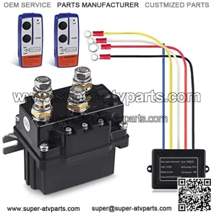 12V 500A Winch Solenoid Relay Contactor+2pcs Wireless Winch Remote Control Kit with 6 Protecting Caps Universal for Truck Jeep ATV SUV 5500-12000lbs Winch