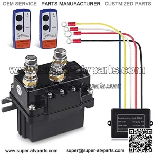 12V 500A Winch Solenoid Relay Contactor+2pcs Wireless Winch Remote Control Kit with 6 Protecting Caps Universal for Truck Jeep ATV SUV 5500-12000lbs Winch (500A)