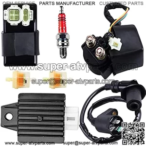 Gy6 Ignition Coil +AC CDI Box Solenoid +Relay +Voltage Regulator +Spark Plug for Tomberlin Crossfire 150R American Sportworks 150 Hammerhead GTS 150cc Go karts Gy6 150cc Engine Scooter Moped Part