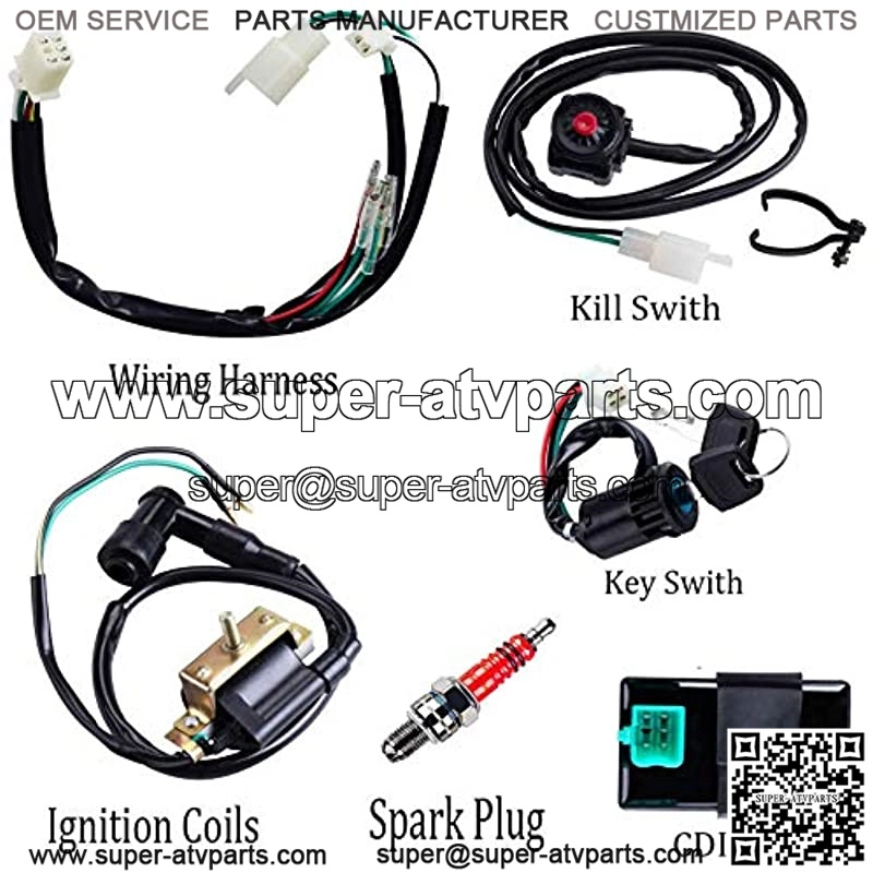 Wiring Loom Harness Kill Switch Key Switch 2-Wire Ignition Coil CDI Box Spark Plug Rebuild Kit for 50CC 70CC 90CC 110CC-160CC Kick Start Dirt Pit Bike ATV Buggy Go Kart Wire Harness - Image 2