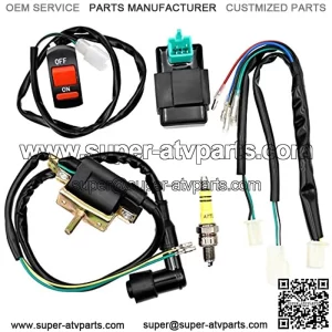 Wiring Loom Magneto Ignition Coil CDI Kill Switch Spark Plug Kits for 50cc 70cc 90cc 110cc 125cc140cc Kick Start Dirt Pit Bike ATV