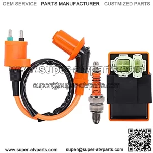 Ignition Coil + Spark Plug + CDI Box, ABS + Aluminum Ignition Coil Spark Plug CDI Box Kit Replacement for GY6 50cc?150cc ATV Moped Scooters