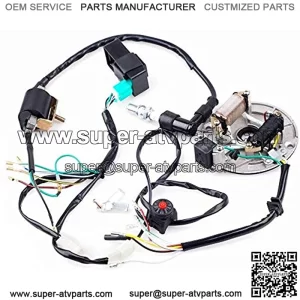 Kick Start Dirt Pit Bike Wire Harness Wiring Loom CDI Ignition Coil Magneto Spark Plug Rebuild Kit for 50cc -125cc Stator CDI Coil ATV Quad Bike Buggy Go Kart