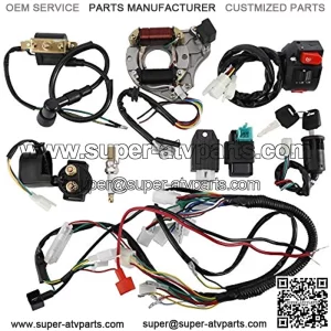 Complete Electrics Wiring Harness Kit, Stator Coil CDI Wiring Loom Kit for 4 Stroke ATV KLX 50cc 70cc 110cc 125cc Pack of 9