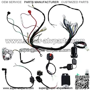 Complete Wiring Harness kit for ATV Quad 4 Four Wheelers 50CC 70CC 110CC 125CC Go Kart Dirt Pit Bikes, with Electrics Stator Coil CDI Wiring Harness Solenoid Relay Spark Plug