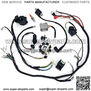 Electric Wire Harness Wiring Loom CDI Ignition Coil Spark Plug Rebuild Kit for 150CC 200CC 250CC Electric Stator CDI Coil ATV Quad Bike Buggy Go Kart