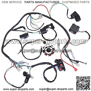 Wiring Harness kit Wire loom | Complete Electrics Stator Coil CDI for 150cc-300cc ATV QUAD 4 Four wheelers Go Kart Dirt Pit bikes (2 fixing holes)