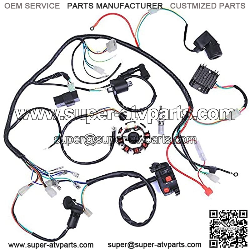 Wiring Harness kit Wire loom | Complete Electrics Stator Coil CDI for 150cc-300cc ATV QUAD 4 Four wheelers Go Kart Dirt Pit bikes (2 fixing holes)