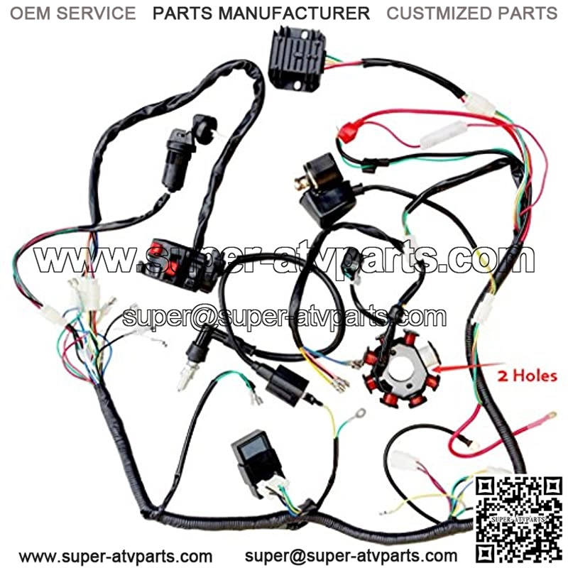 Wiring Harness kit Wire loom | Complete Electrics Stator Coil CDI for 150cc-300cc ATV QUAD 4 Four wheelers Go Kart Dirt Pit bikes (2 fixing holes) - Image 2