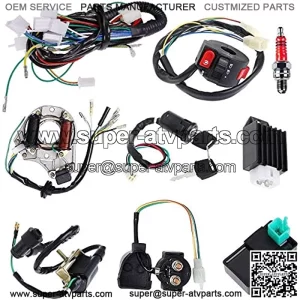 Hestish Complete Electrics Stator Coil CDI Wiring Harness Solenoid Relay Spark Plug for 4 Stroke ATV 50cc 70cc 110cc 125cc Pit Quad Dirt Bike Go Kart