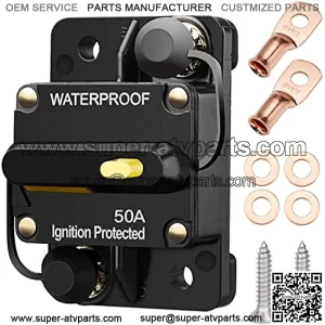 50 Amp Circuit Breaker with Manual Reset for Car Marine Trolling Motors Boat ATV Manual Power Protect for Audio System Fuse, 12V-48V DC (50A)