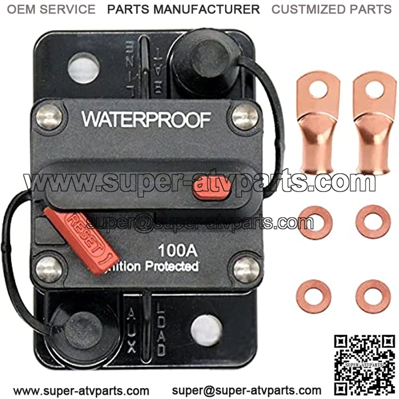 100 Amp Circuit Breaker with Manual Reset Fuse for Car Marine Trolling Motors Boat ATV Manual Power Protect for Audio System Fuse DC 12V-48V Waterproof (100A),74 x 49 x 44