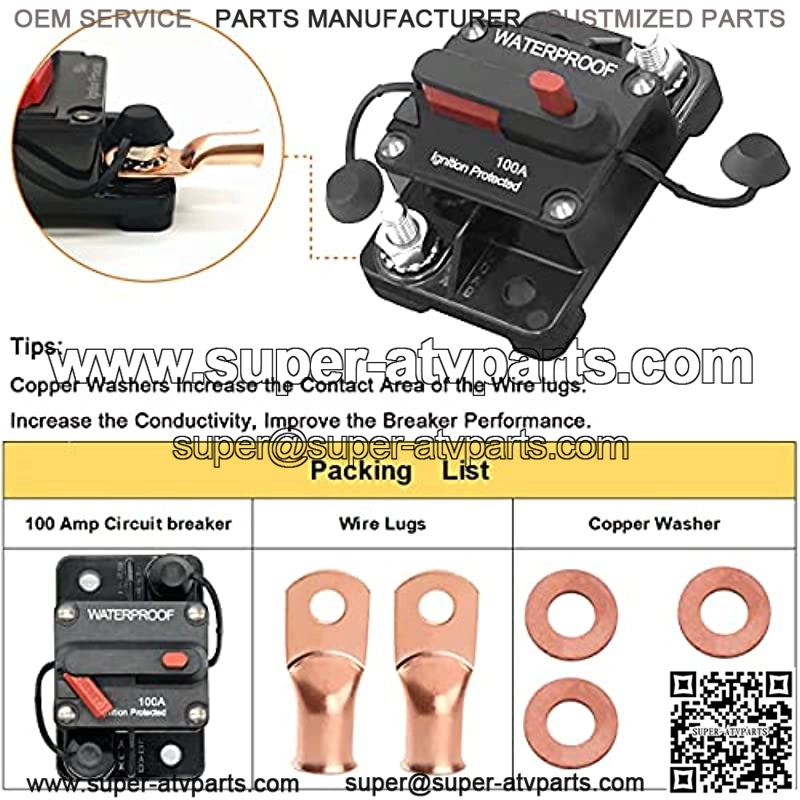 100 Amp Circuit Breaker with Manual Reset Fuse for Car Marine Trolling Motors Boat ATV Manual Power Protect for Audio System Fuse DC 12V-48V Waterproof (100A),74 x 49 x 44 - Image 2