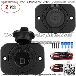 2 Pack Car Cigarette Lighter Socket DC 12V Waterproof Power Outlet Adapter Replacement with Terminals Wires and Screws for Marine Boat Motorcycle, Boat, Car,Truck, RV, ATV