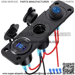 Dual QC3.0 Cigarette Lighter Socket Splitter, USB Car Charger Socket Panel Switch 250W Waterproof 12V Dual USB Charger Power Adapter Outlet with Aluminum Shell for Car Boat Marine