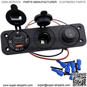 12V Outlet Socket Waterproof Cigarette Lighter Socket Panel with Rocker Toggle Switch, PD Type C 3.0 & QC 3.0 USB Charger Power Outlet for Car, Motorcycle, Boat, Marine, ATV, RV