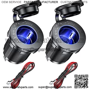 12V Cigarette Lighter Socket with Blue LED, Waterproof Cigarette Lighter Socket Replacement DIY Kit for Car Boat Marine Motorcycle ATV RV Truck Golf Cart and More, 2 Pack