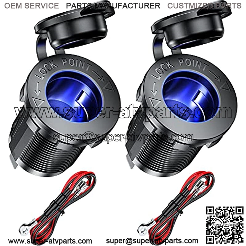 12V Cigarette Lighter Socket with Blue LED, Waterproof Cigarette Lighter Socket Replacement DIY Kit for Car Boat Marine Motorcycle ATV RV Truck Golf Cart and More, 2 Pack