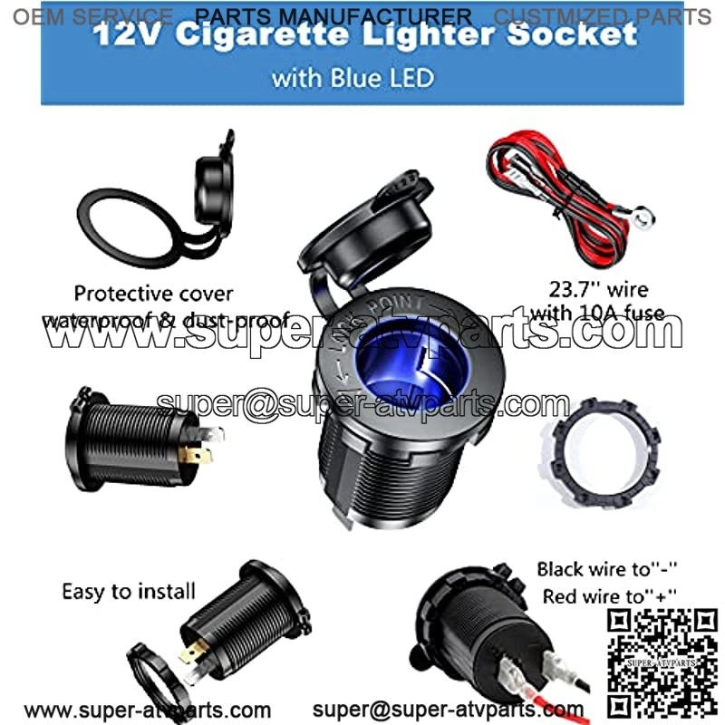 12V Cigarette Lighter Socket with Blue LED, Waterproof Cigarette Lighter Socket Replacement DIY Kit for Car Boat Marine Motorcycle ATV RV Truck Golf Cart and More, 2 Pack - Image 2