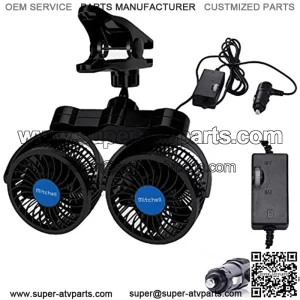 12V Adjustable Dual Head Clip Fan, 4 Inches Electric Car Clip Fans, 360?? Rotatable Cooling Air Fan with Cigarette Lighter Plug for Vehicles, SUV, RV, Boat (Car Fan)