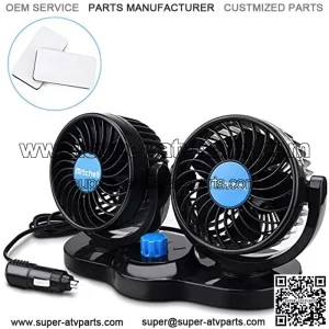 12V Electric Car Fan 360 Degree Rotatable 2 Speed 4in Dual Head Car Cooling Air Circulator Fan Quiet - Cigarette Lighter for Van SUV RV Boat Vehicles Golf (Black??