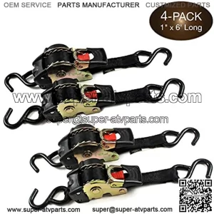 4 Auto Retract | 1" x 6' Retractable SELF-CONTAINED Compact Cargo Strap Tiedowns for Motorcycles, Bikes, ATVs | Tight & Secure Tie-Down in Pickups, Trailers, Garages