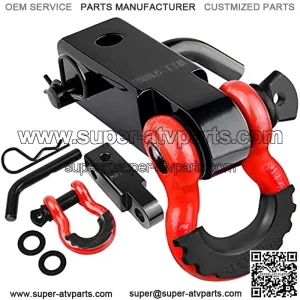 Tow Hitch Receiver 2", 45,000 Lbs Break Strength Heavy Duty Receiver with 5/8" Screw Pin, 3/4 Shackle, Towing Accessories for Vehicle Recovery Off-Road Red&Black
