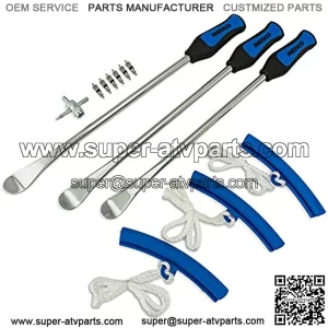 20601A 14.5 inch Steel Tire Spoon Lever Iron Tool Kit | Professional Tire Changing Tool for Motorcycle, Dirt Bike, Lawn Mower | 3 pcs Tire Spoons | 3 Rim Protector | Valve Tool | 6 Valve Cores
